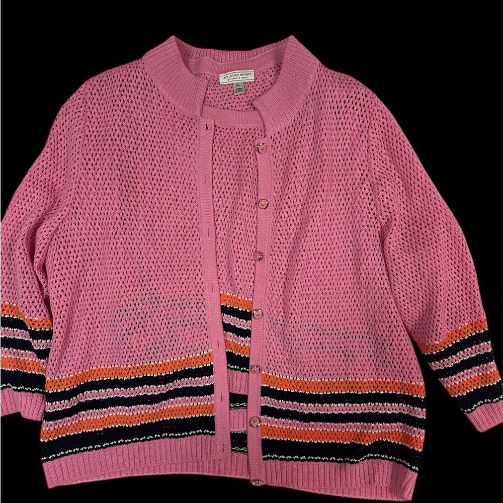 St. John Sport by Marie Gray Pink Cardigan with Stripes. 2 piece set
